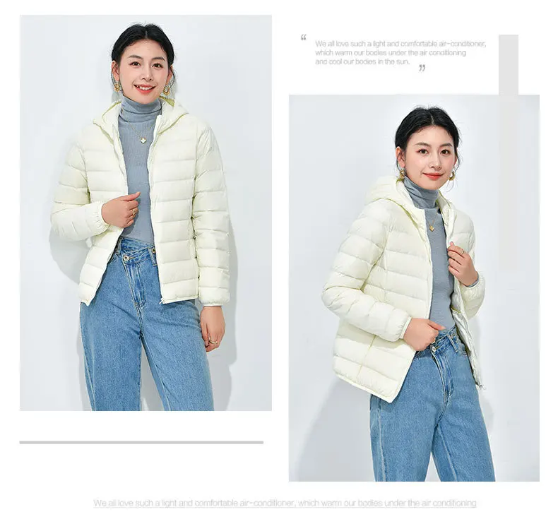 Women's Lightweight Casual Hooded Down Jacket Autumn Winter Minimalist Short Down Coats Female Solid Color Zipper Warm Outerwear