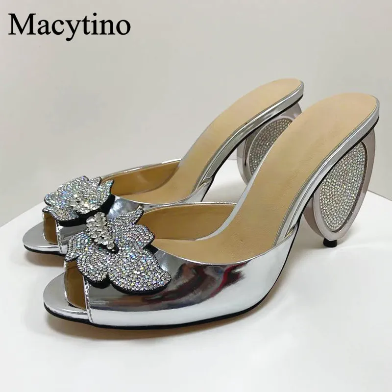 Biscuit Heel Ladies High Heel Slippers Round Toe Monster Heel Rhinestone Blade Buckle Design High Heels Fashion Party High Heels