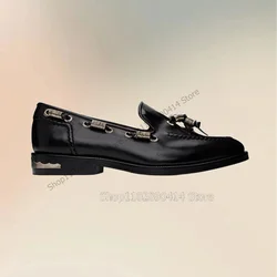 Metal Circle Decor Black Sewing Design Loafers Fashion Slip On Men Shoes Luxury Handmade Party Banquet Office Men Casual Shoes