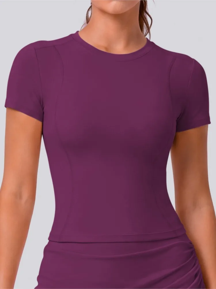 Sports Short Sleeve Solid Color Top Women Gym Yoga Top Workout Clothes Sports T Shirt Fitness Activewear Running Tight Tops