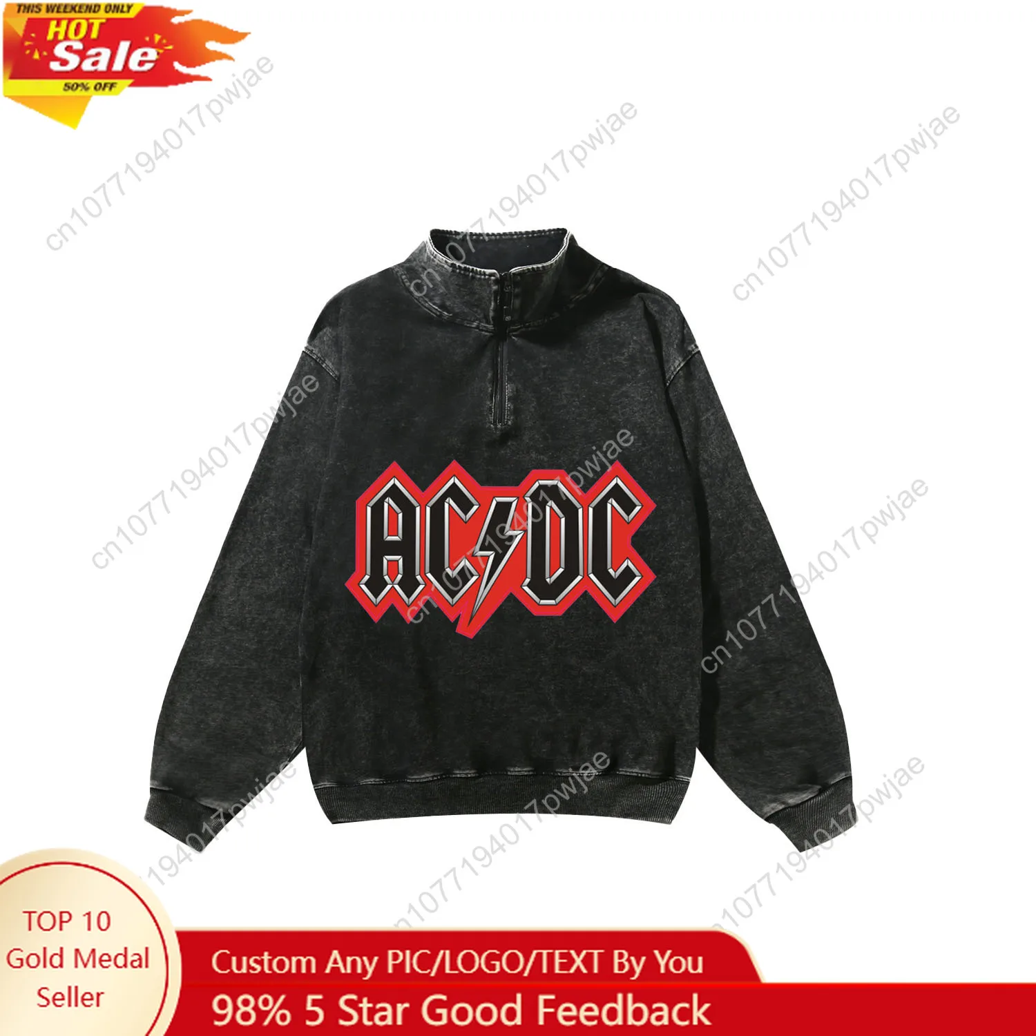 

A-AC Custom Retro Sweatshirt Mans Womans Vintage Rock D-DC Half Zipper Sweat Shirt Photo Custom Made Tops Long Sleeved Tshirt