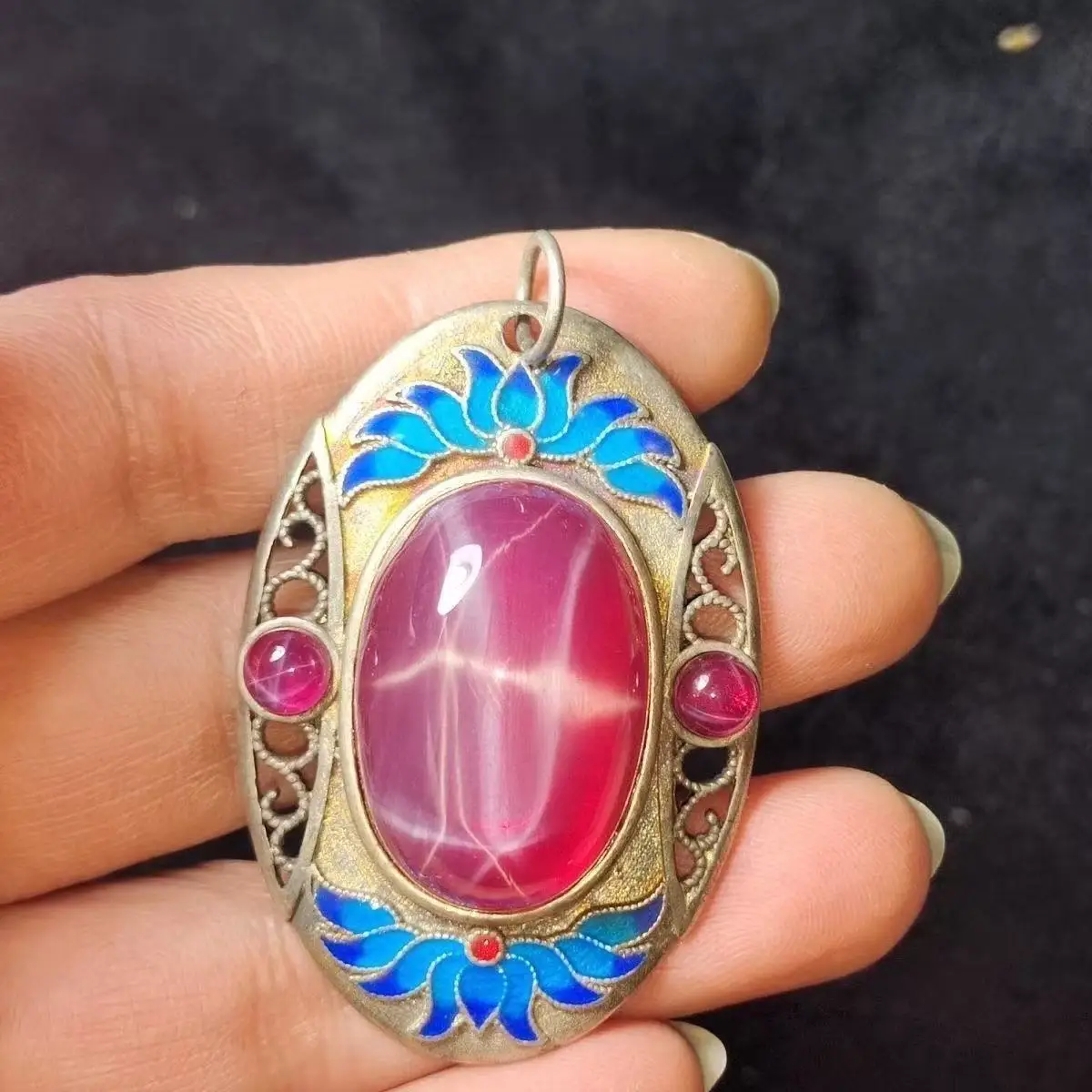 Fashion Triplet Embedded Blue Enamel Pendant Vintage Silver Plated Copper Jewelry