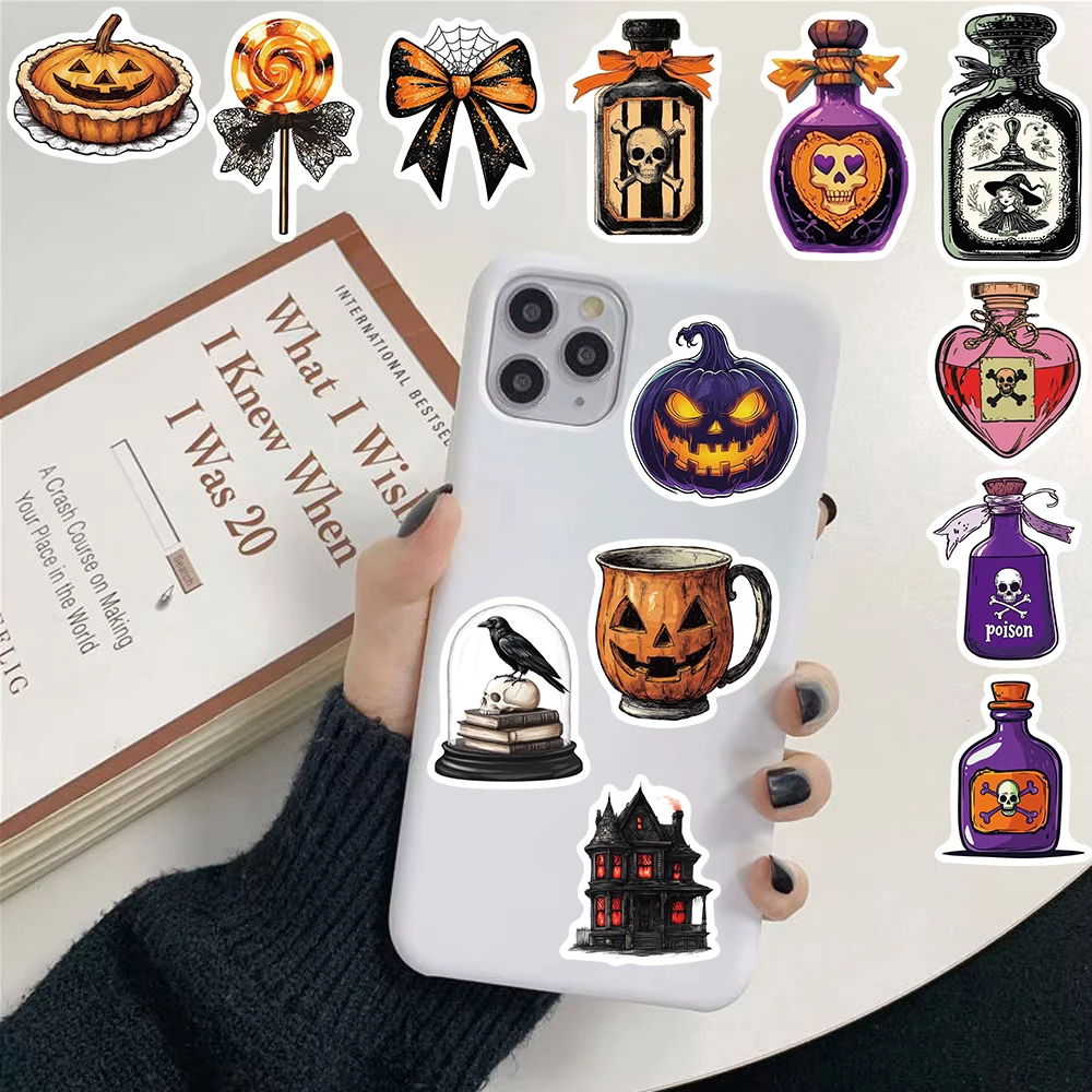 50/100PCS Halloween Medicated Water Bottle Sticker Coffee Aesthetic Skateboard Laptop Coffee Wall Room Bar Decals Sticker ﻿