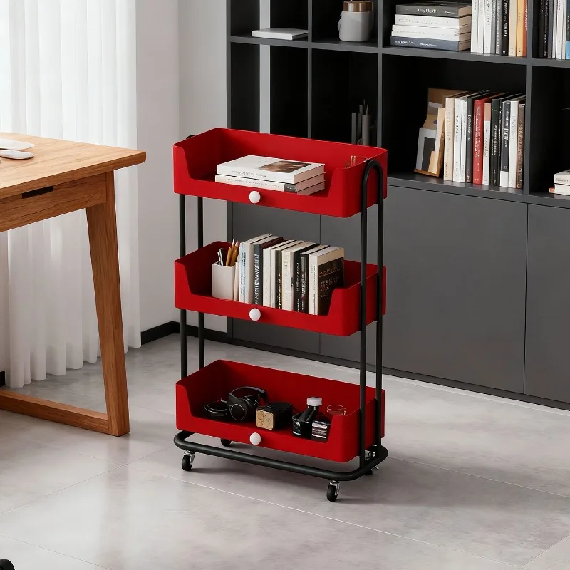 ‌Mobile Creamy Style Bookshelf with Wheels - Multilayer Storage, Colorful Design, Modern Home Decor, Perfect for Small Spaces