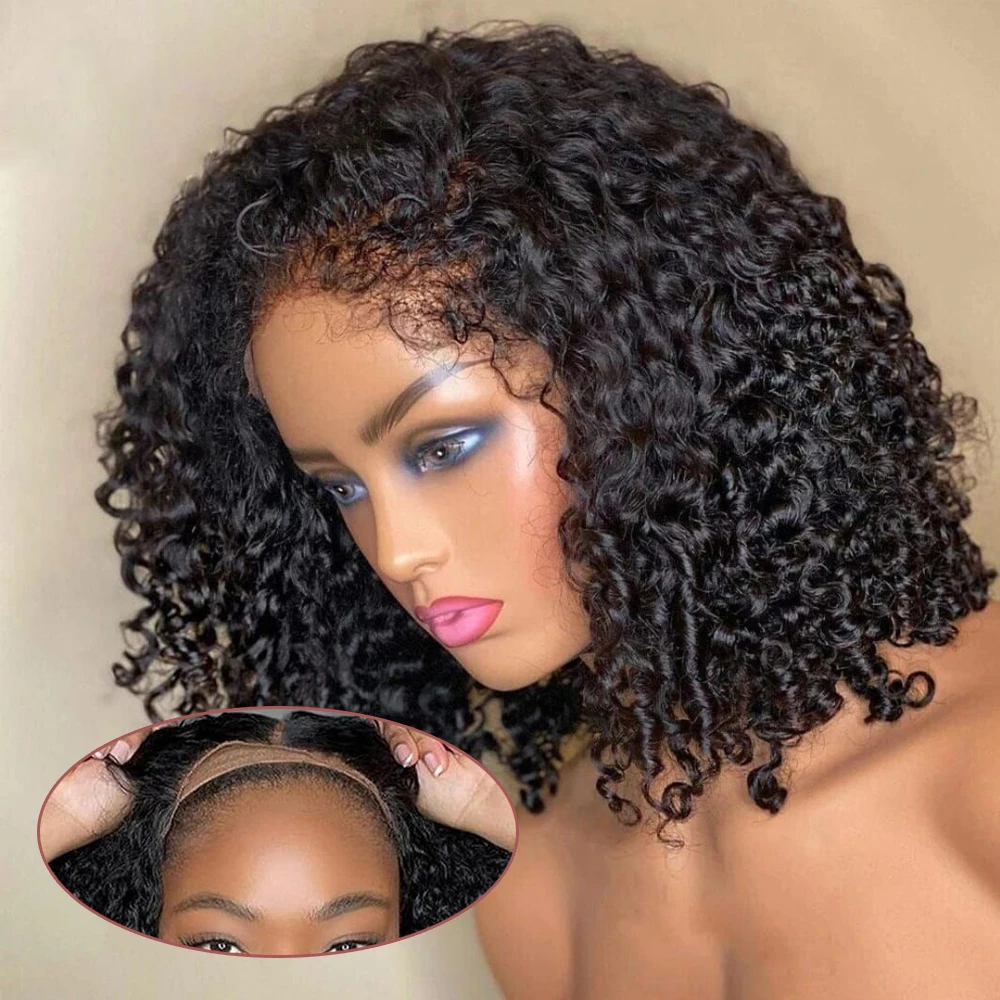 

6x4 Curly Wig With 4C Edges Hairline Glueless 7x5 Lace Front Human Hair Wig Easy To Wear Pre Cut Short Bob Curly Wig Human Hair