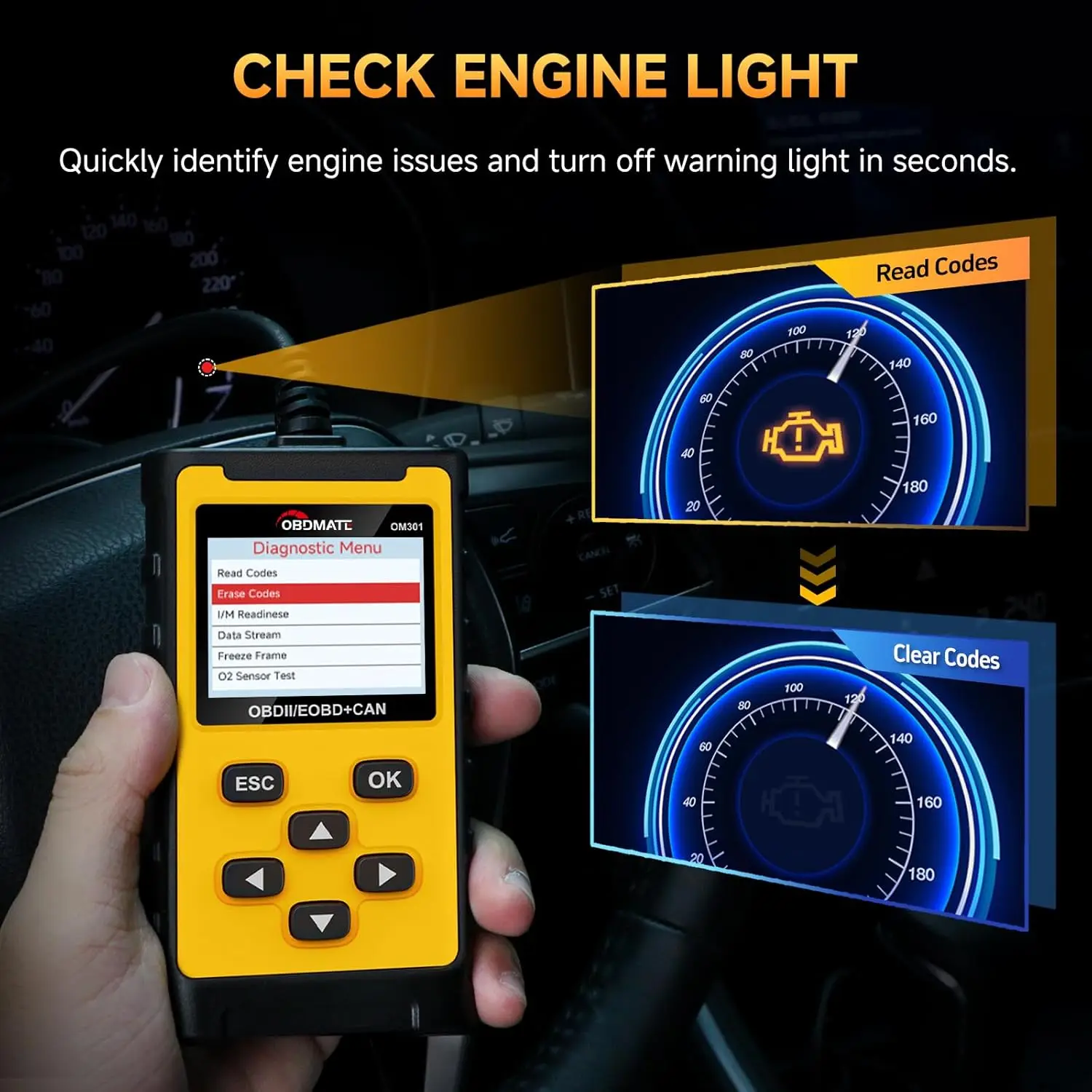 obdmate-obd2診断スキャナー-車両チェックエンジンコードリーダー-バッテリーテスト-フルobd2機能搭載-車両診断ツール