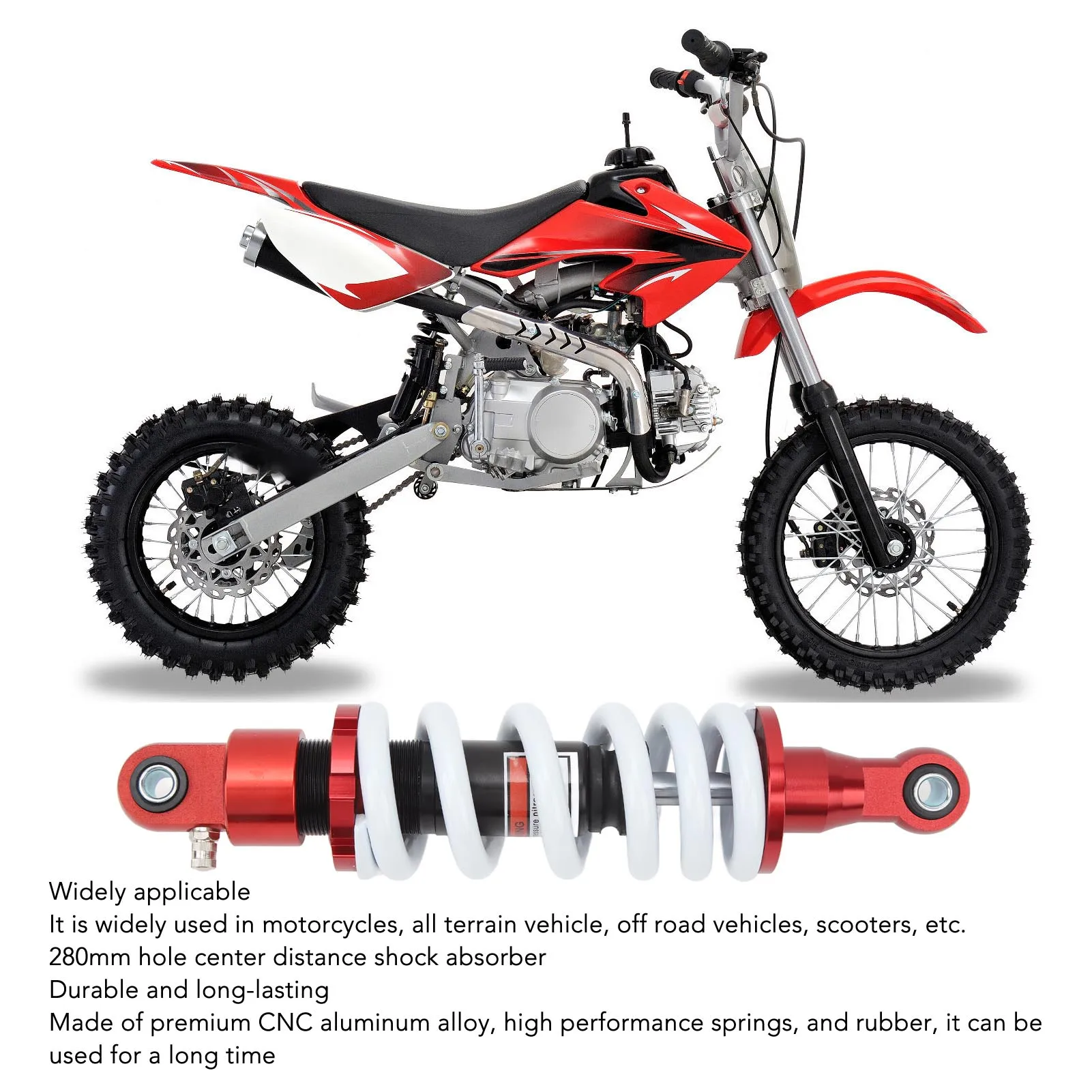 280mm Rear Shock Absorber Adjustable Suspension Shock Absorber for Dirt Pit Bike ATV Go Cart Scooters 280mm Rear Shock Absorber
