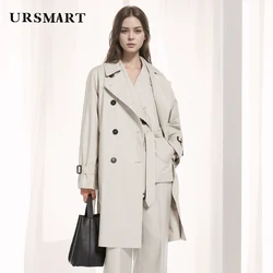 Elegante Trench da donna Beige-giacca a vento da lavoro in cotone antivento personalizzata medio-lunga doppiopetto