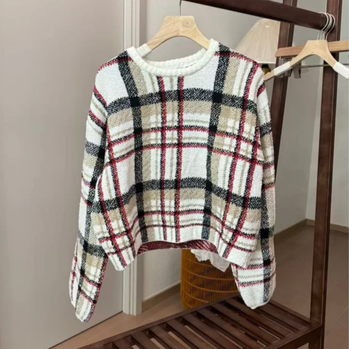 

Retro Striped Loose Long Sve round Ne Knitwear Women's Comfortable Lazy Sle Sweater Vintage Pattern Casual Top