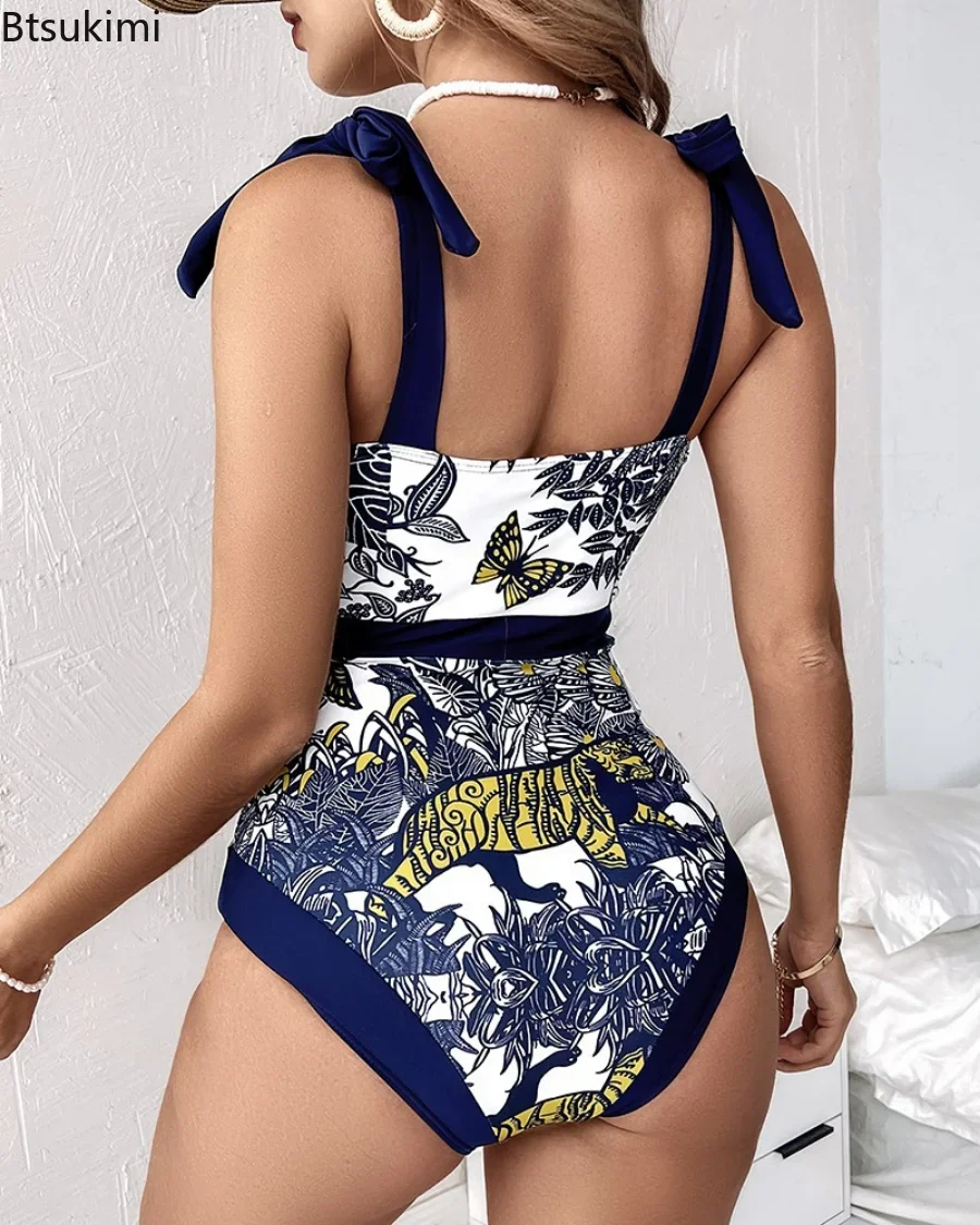 New 2024 2-Piece Women Bikini Set Push Up Floral Printed Ruffle Bikinis Strappy Bandage Swimwear Brazilian Biquini Bathing Suit