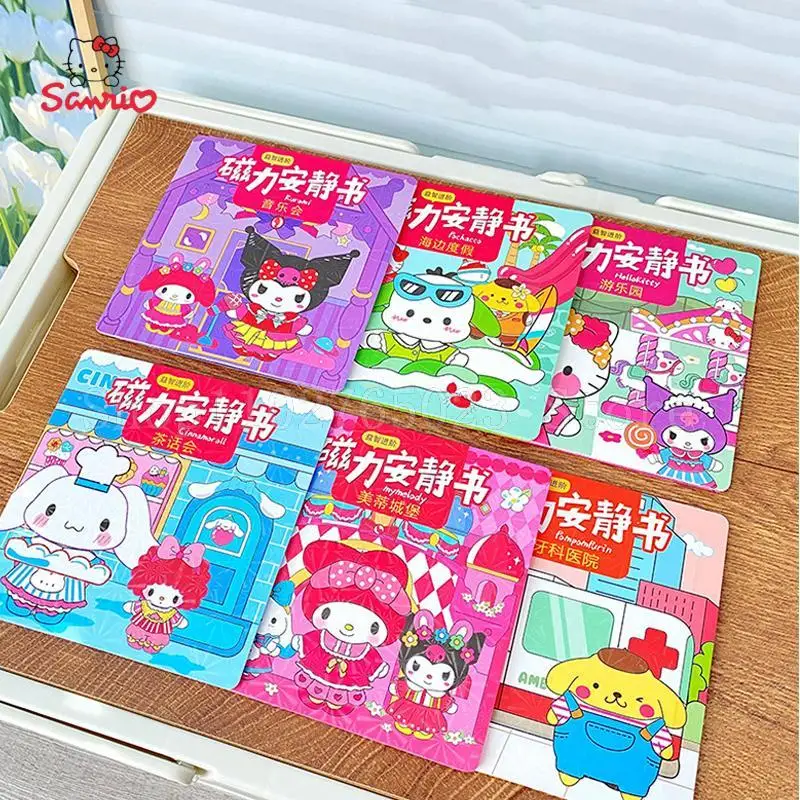 

6Pcs/set Kawaii Sanrio Cinnamoroll Kuromi Pochacco Magnetic Quiet Book 14Cm Child Diy No Need To Cut Sticker Book Festival Gift