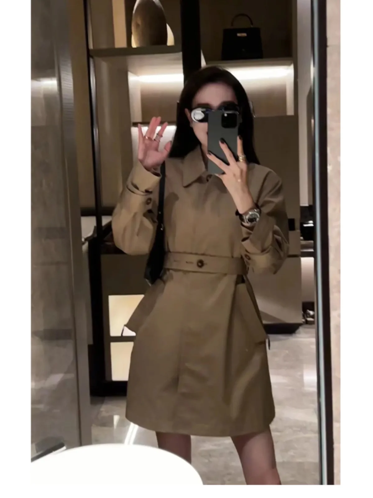 Autumn French Trench Coat Lapel Medium Length Temperament with Belt Long Sleeve Jacket Elegant Ladies Windbreaker Commute