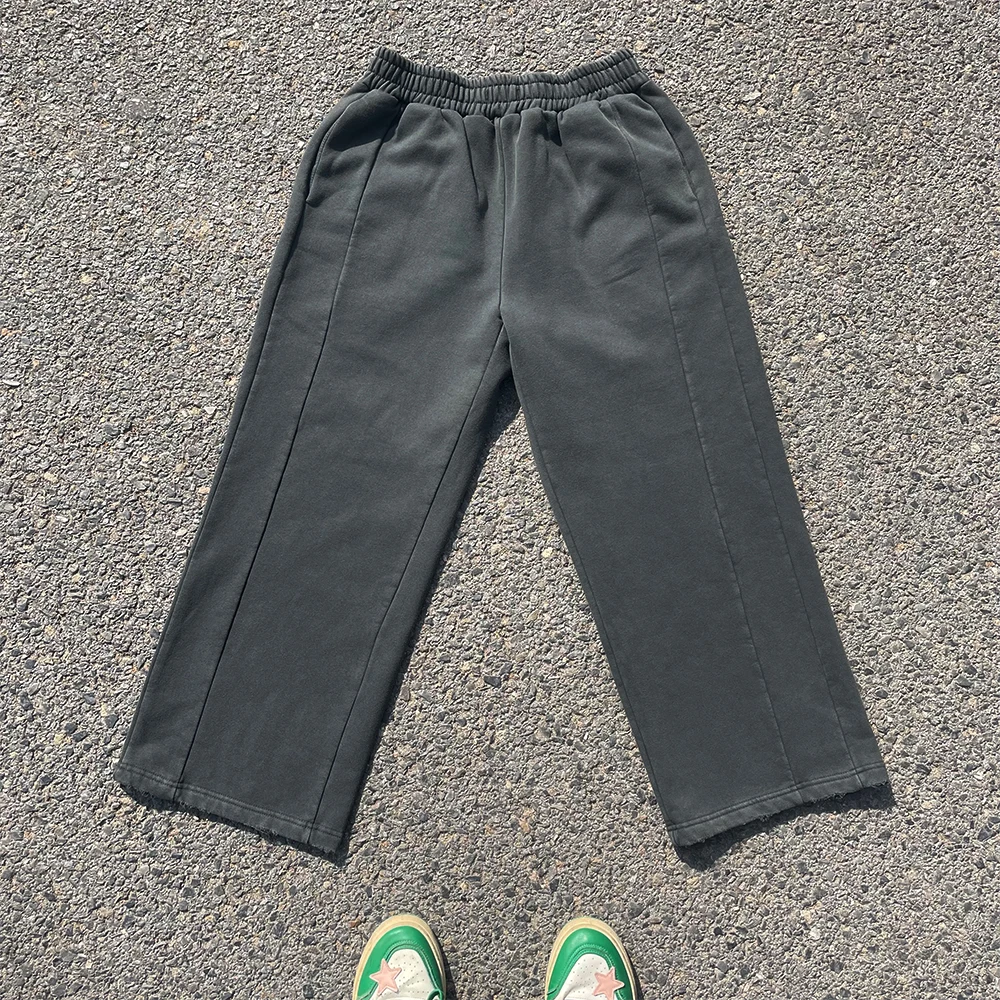 Washed Vintage Elastic Waist Spring Pants Loose Wide Leg Jazz Dance Casual Trousers Unisex Spring Autumn Winter Pure Color