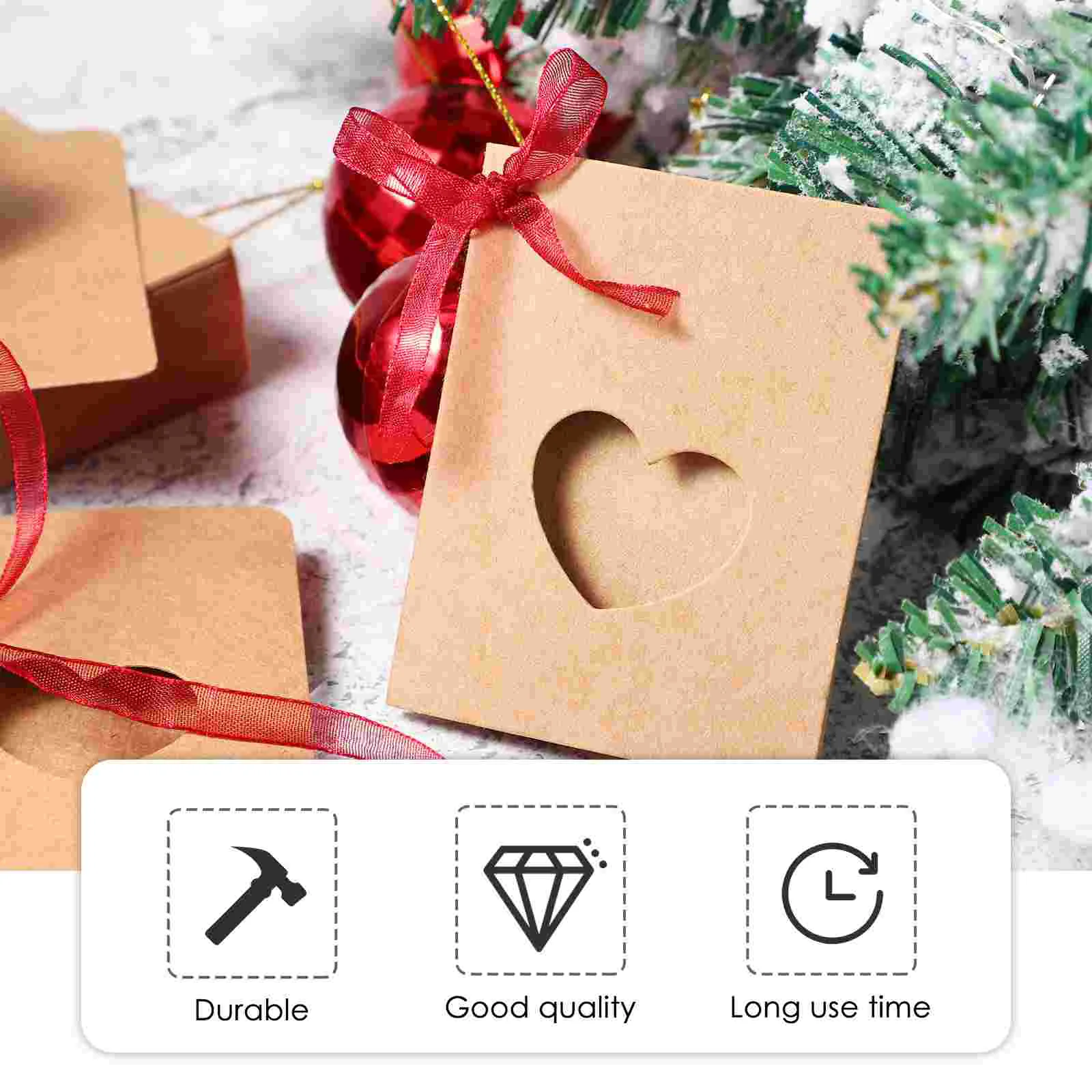 50 Pcs Wedding Card Tag with Red Rope Gift Kraft Paper Lable for Birthday Decoration Brown Hollow Heart Shape Bride