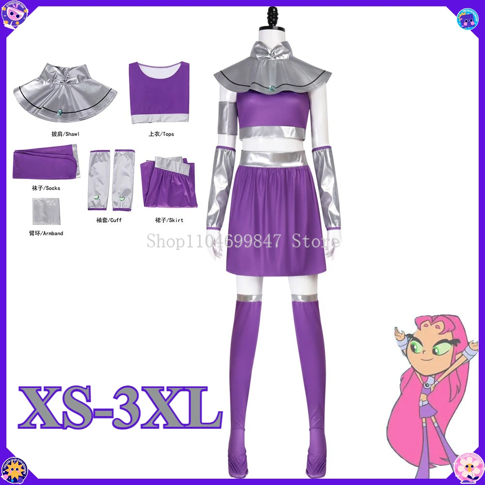 

Starfire Cosplay Costume Princess Koriand'r Skirt Dress Up with Gloves Socks for Halloween Anime Comic Starfire Outfits XS-3XL