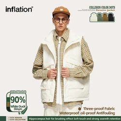 INFLATION Plain Windproof Down Vest Men Stand Collar 90% White Duck Puffer Sleeveless Jacket Male Warm Outerwear