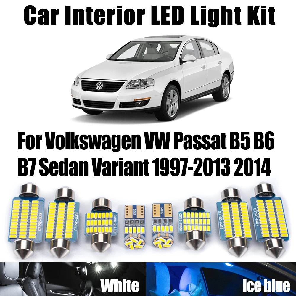 Canbus para Volkswagen VW Passat B5 B6 B7 Sedan variante 1997- 2013 2014 bombillas de espejo de tocador de coche LED Kit de luz de techo de mapa Interior