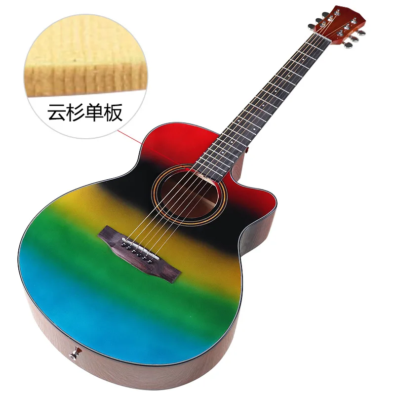 40 inch spruce veneer Shabili rainbow bright light folk guitar gradient color student playing acoustic guitar