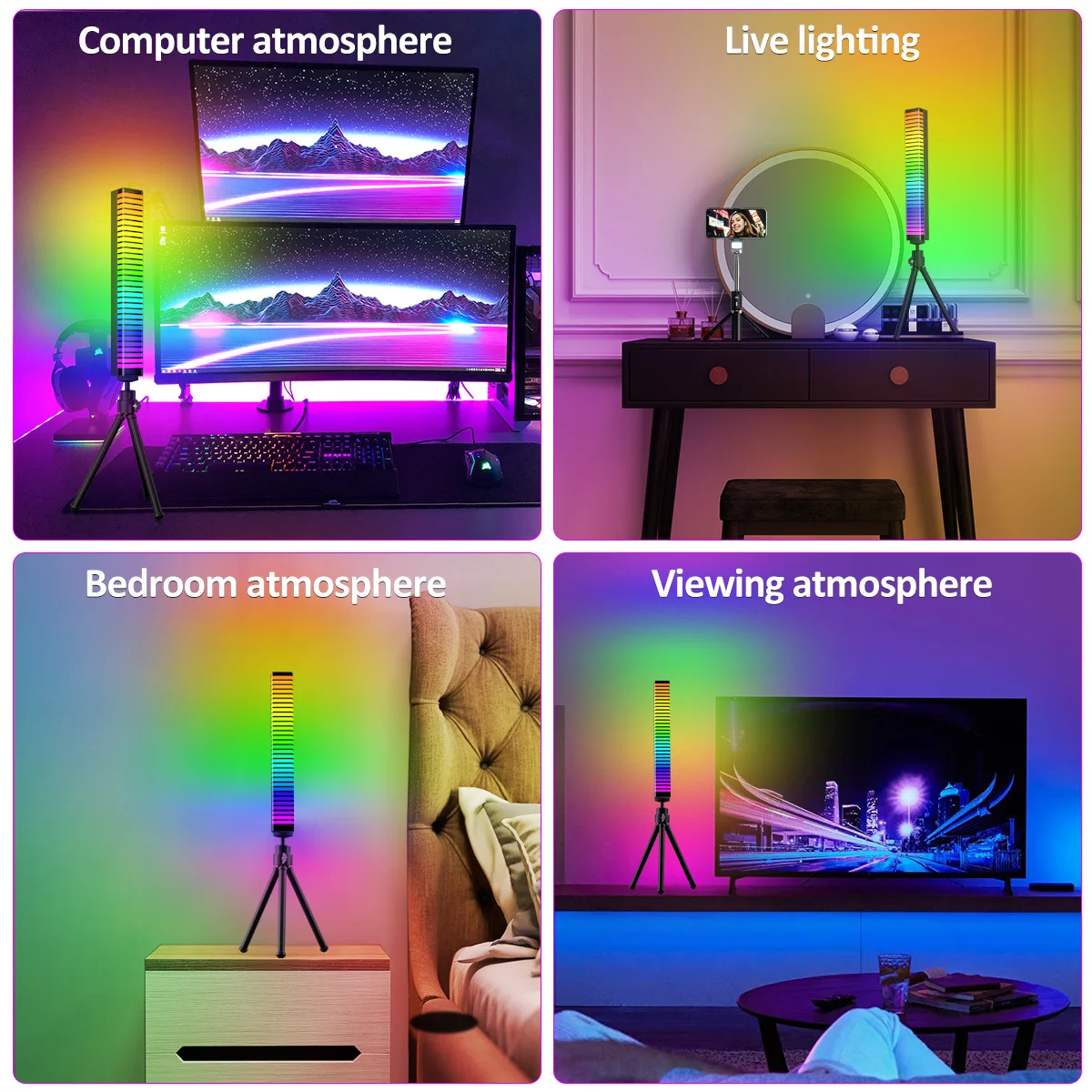 Smart APP Control Rechargeable 3D new upgrade Sound Control rgb Rhythm Recognition Light bar for Family Parties Games