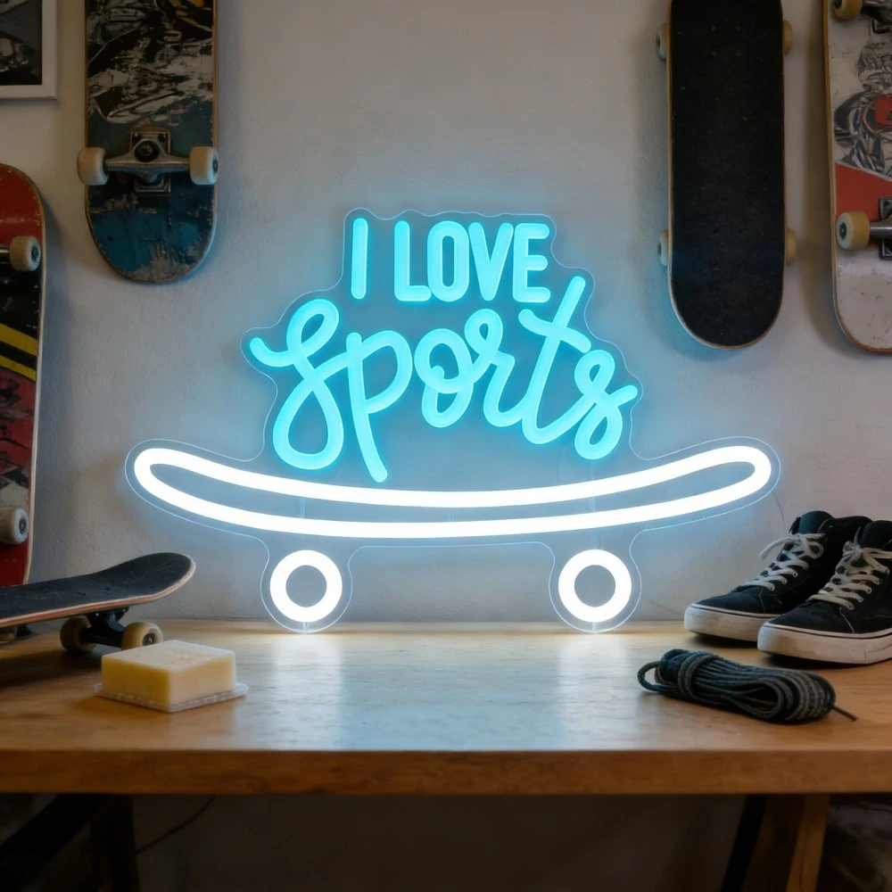 

Неоновая вывеска «Я люблю спорт» для подростковой комнаты, с регулируемой яркостью, для игровой комнаты, мужской комнаты, кофейни, декора на день рождения