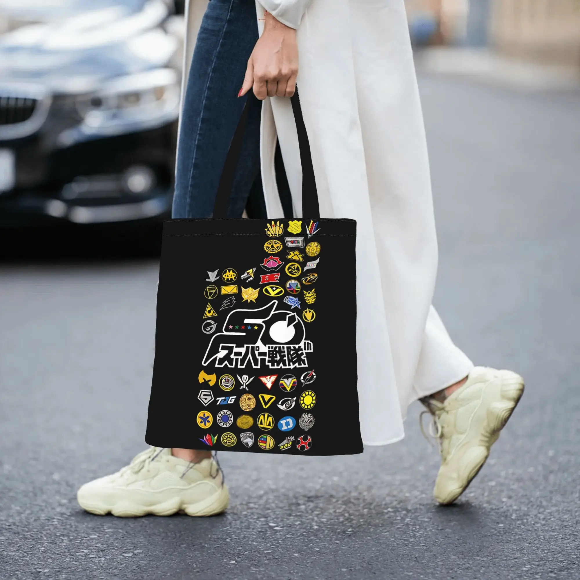 Bags for woman 2026 Leisure Large Capacity 50th Anniversary   Super Sentai Series Canvas Tote Bag Foldable Chic Pattern Gifts