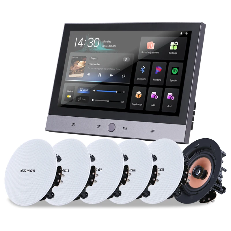 

Smart Home Background Music System 7 Inch Tuya Android 11 Control Panel Inwall Amplifier Home Theater Mini Audio System