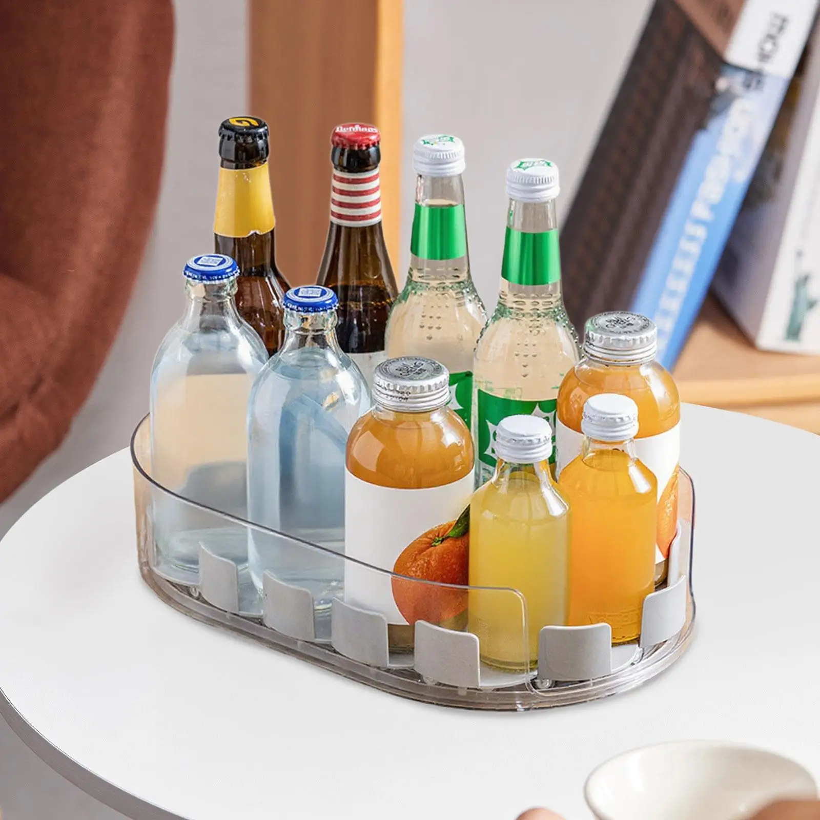 Refrigerator Organizer Rotating Storage Tray Rectangular Rack Spice Holder And Drinks Bin Maximizing Space Suitable for Cabinets