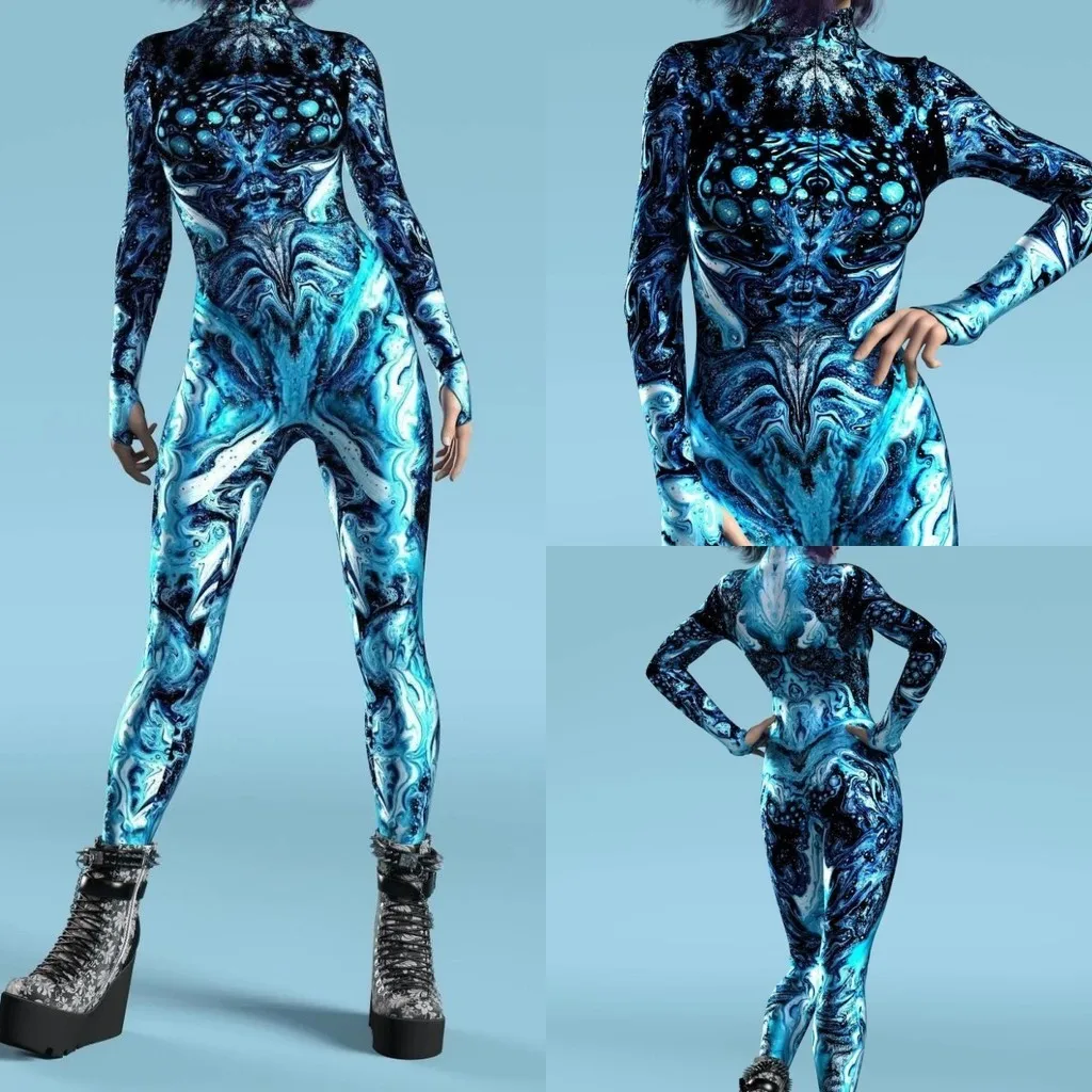 

Unisex Cyber Punk 3D Digital Printing Halloween Party Role Play Outfit Women Men Cosplay Costume Carnival Jumpsuit