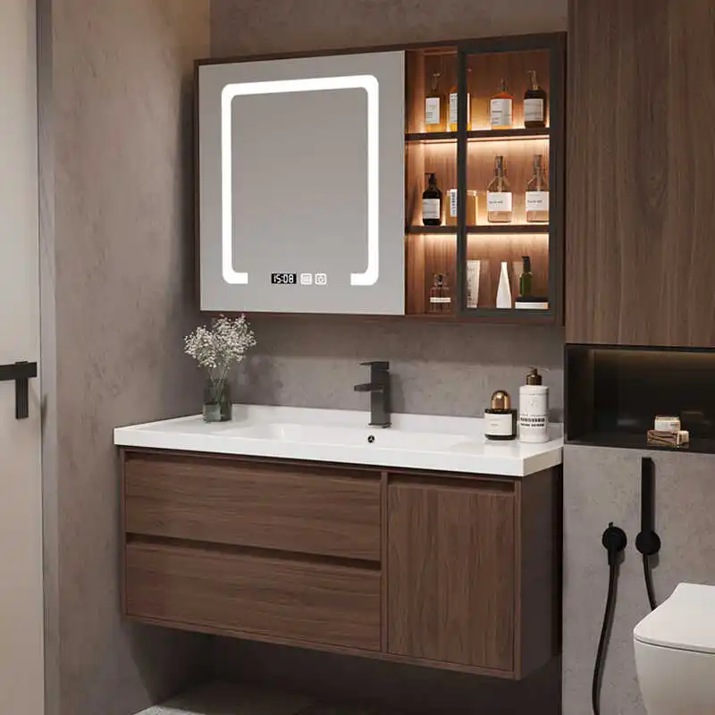 Solid Wood Bathroom Cabinet, Ceramic Integrated Basin, Bathroom Washbasin Cabinet, Combination Bathroom Sink, Washbasin