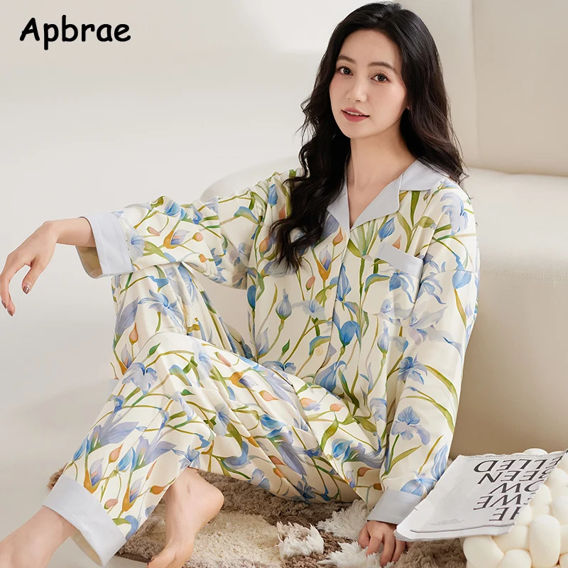 Women Cotton Pajamas Autumn Winter Long Sleeves Casual Lapel Pijamas Simple Style Nightwear Cardigan Woman Sleepwear