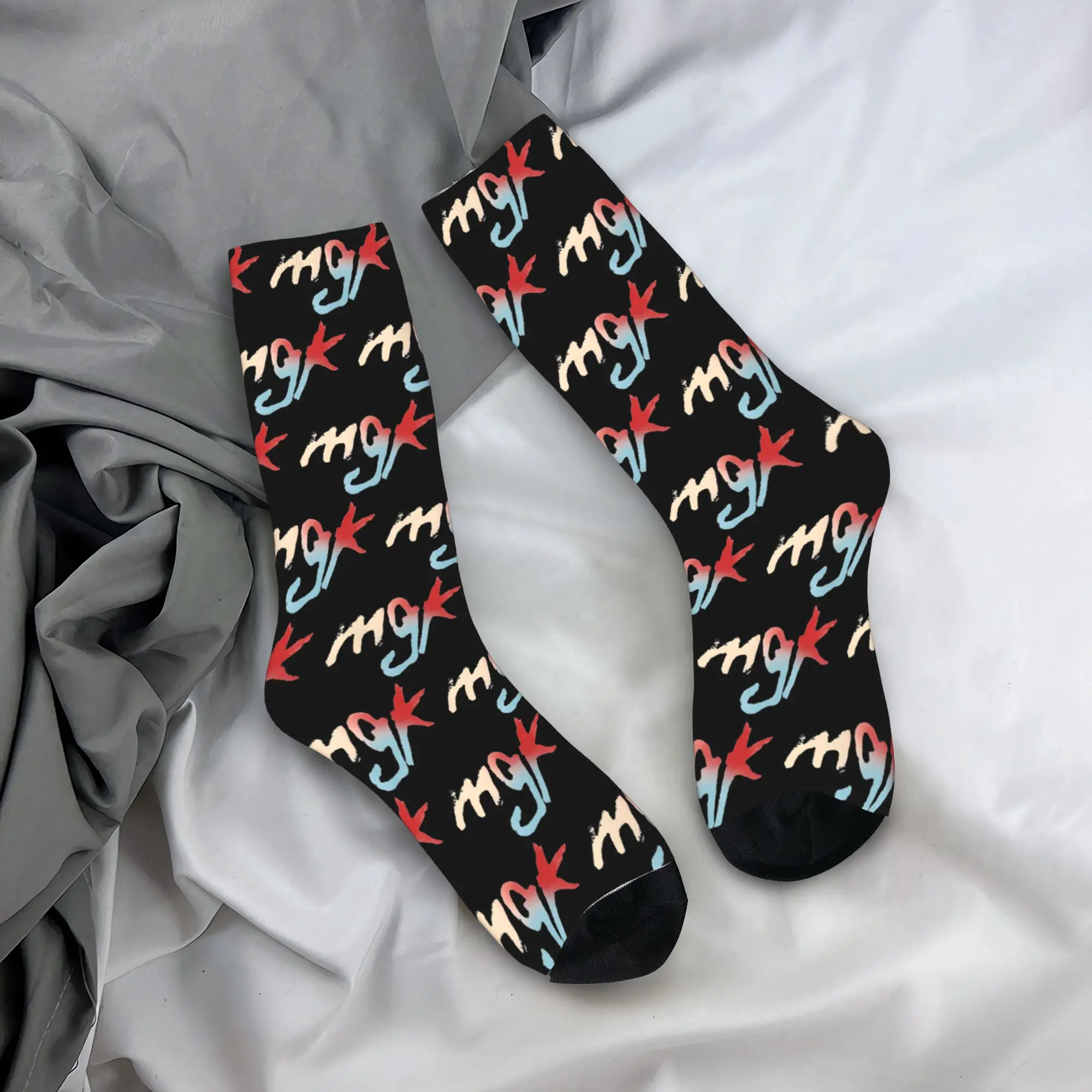 Retro MGK Pop Punk Soccer Socks Rapper Polyester Middle Tube Socks for Women Men Non-slip