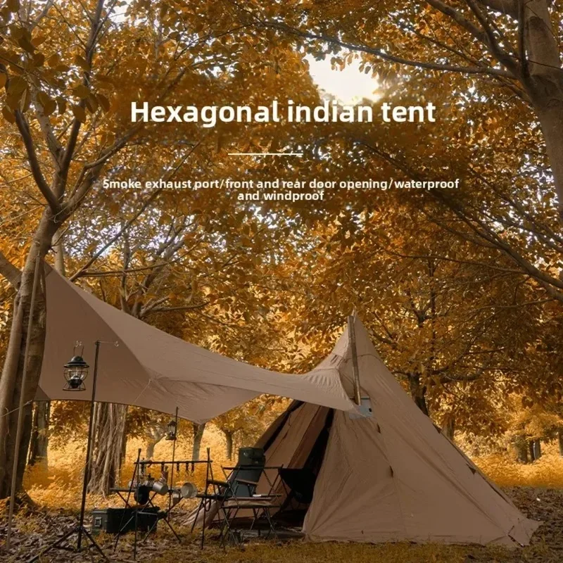 Spire Yurt Oxford Pyramid Tent Indian Shelter Waterproof Stormproof Chimney Opening for Outdoor Camping Four Seasons