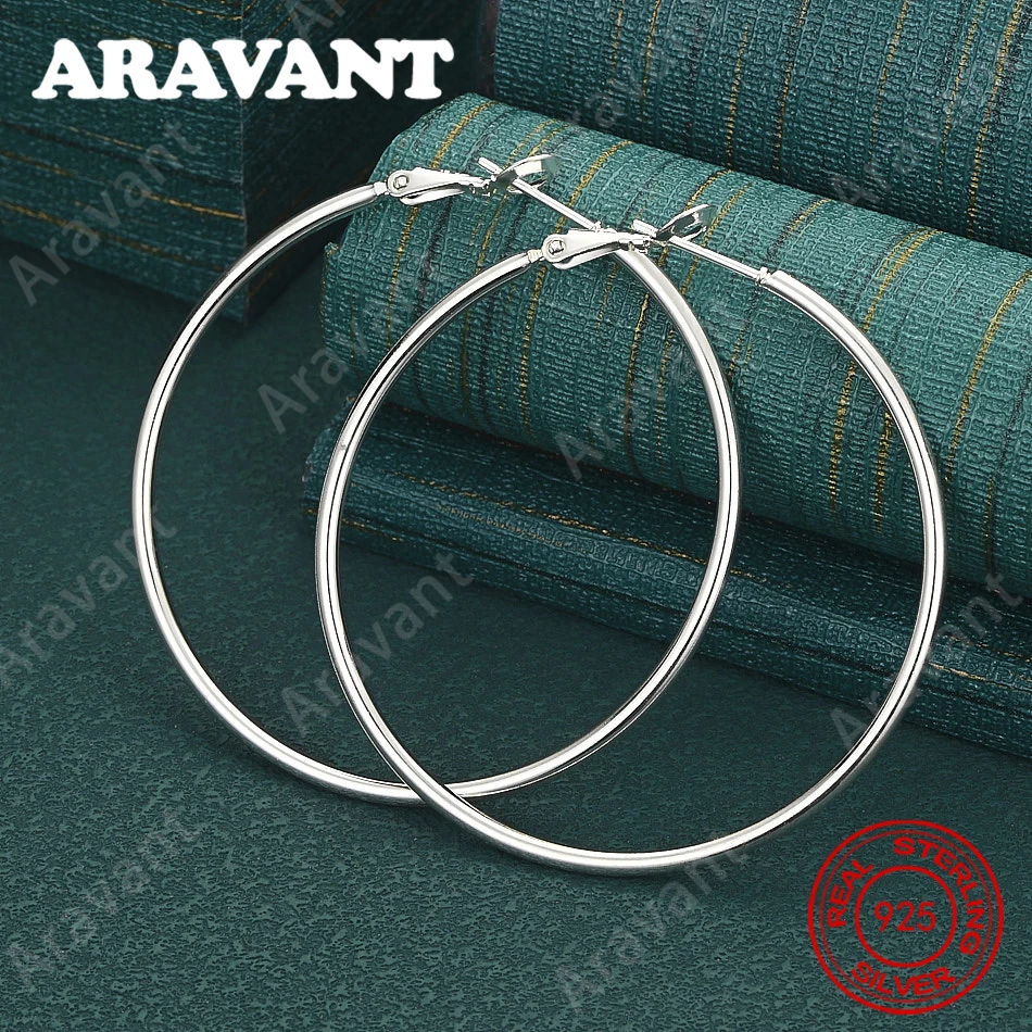925 Sterling Silver 5-8cm Large Round Earrings, Delicate And Fresh Design, Women'S Engagement Jewelry