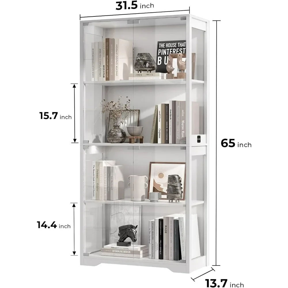 For Display Cabinet with Glass Doors, 4-Tier Curio Cabinet&Bookcase with 3 Color Light for Collectibles, Books, Storage Cabinet