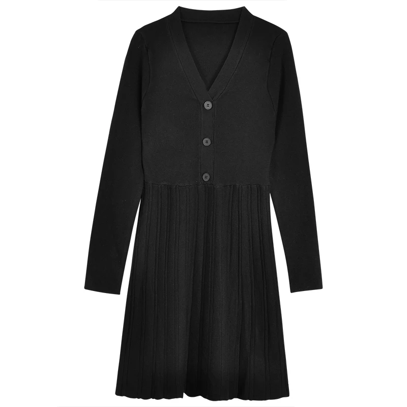 Vestido feminino de malha com decote em v, vestido feminino de suéter, slim fit, camadas interiores, estilo francês, outono, inverno, novo