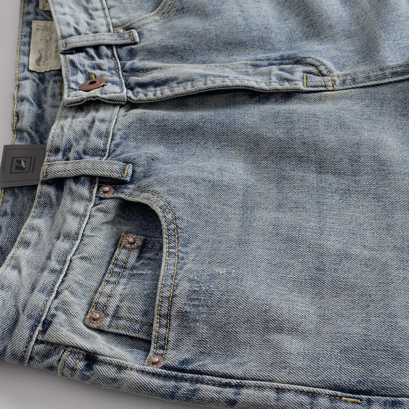 Men's new vintage do old ground white everything with cotton straight leg jeans casual trousers