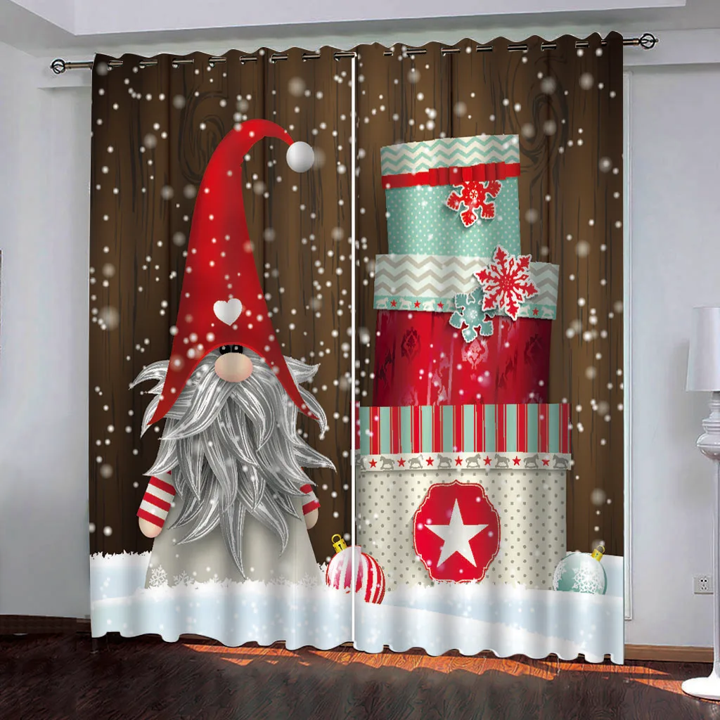 2 piece set of Red Christmas Outfit Santa Curtain - Digital print - Polyester - perfect for living room, kitchen, bedroom