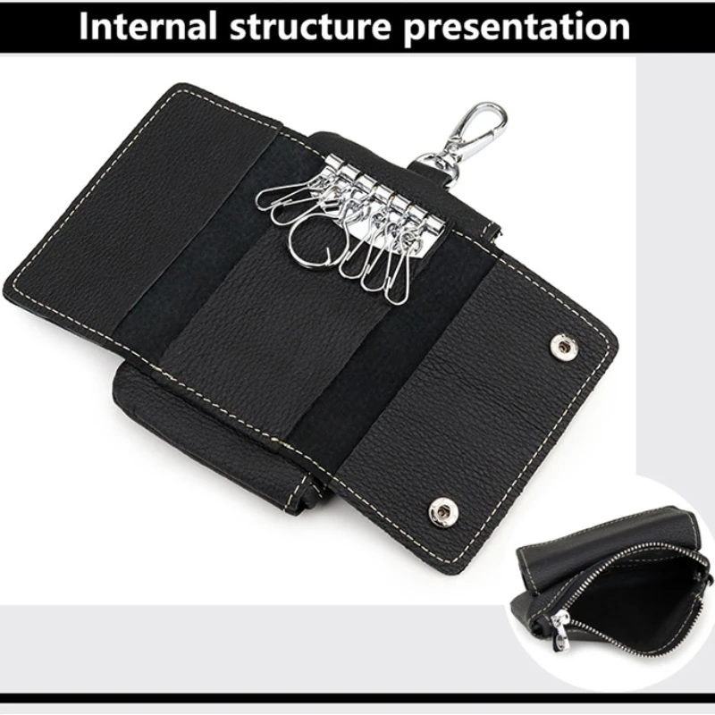남녀공용 가죽 키체인 지갑, 6 후크, 카드 홀더, 정리 파우치, 동전 지갑, 가정부 지갑, 키체인