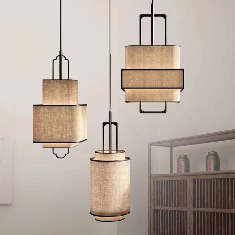 

Geometry Fabric Pendant light forbedroom bedside front desk restaurant Wabi Sabi Wind lamp home decor art lighting chandelier