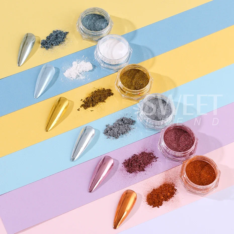 6 قطعة مسحوق مرآة سحرية ارتفع الذهب الفضة الكروم مسمار بريق معدني الغبار هلام البولندية الصباغ التسلق DIY بها بنفسك مانيكير الديكور