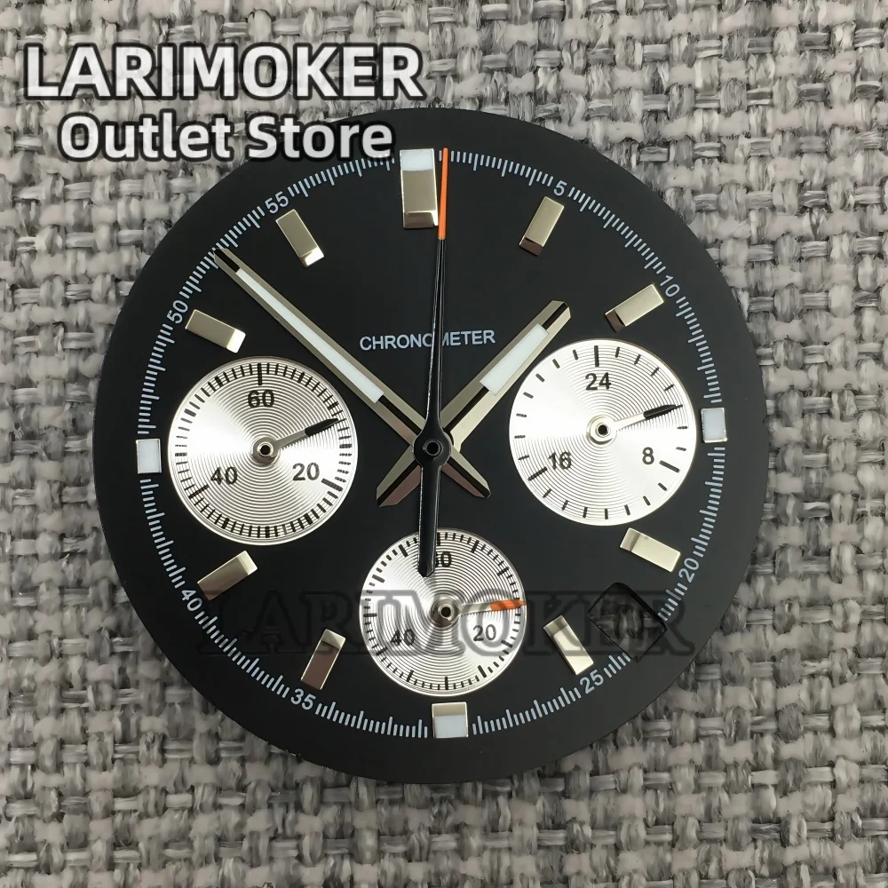 LARIMOKER 30mm Watch Dial VK63 Quartz Movement Applied Index Dial with 6 Hands Green Luminous Watch Accessories