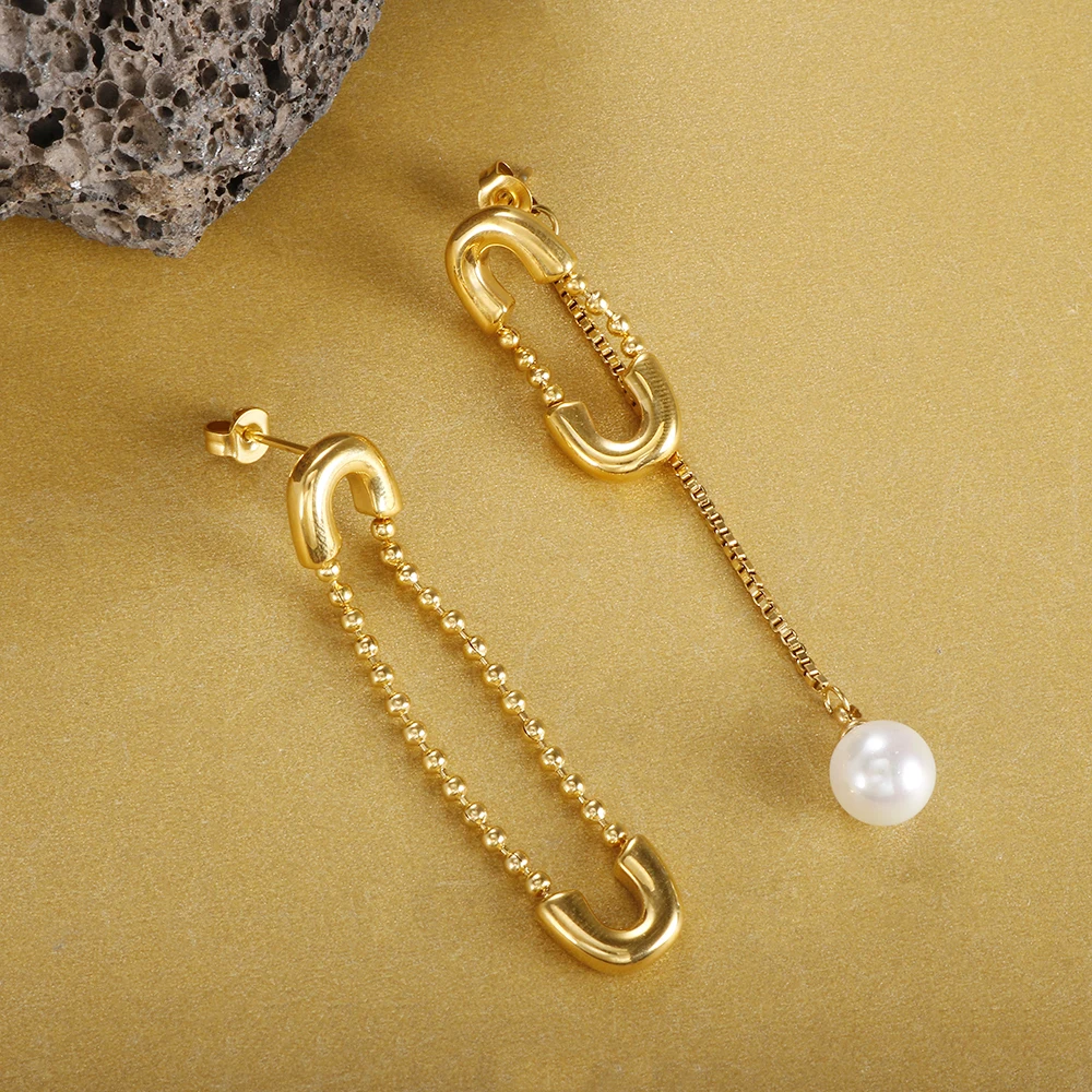 

Stainless Steel Earrings for Women Shiny Natural Freshwater Pearls Drop Earrings Charm Jewelry Gift