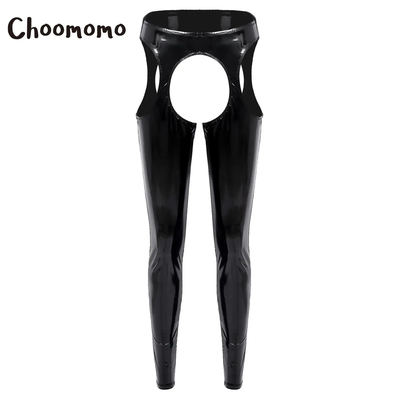 

Womens Wet Look Patent Leather Hollow Out Open Crotch Butt Leggings Pants High Waist Skinny Tights Long Trousers Clubwear