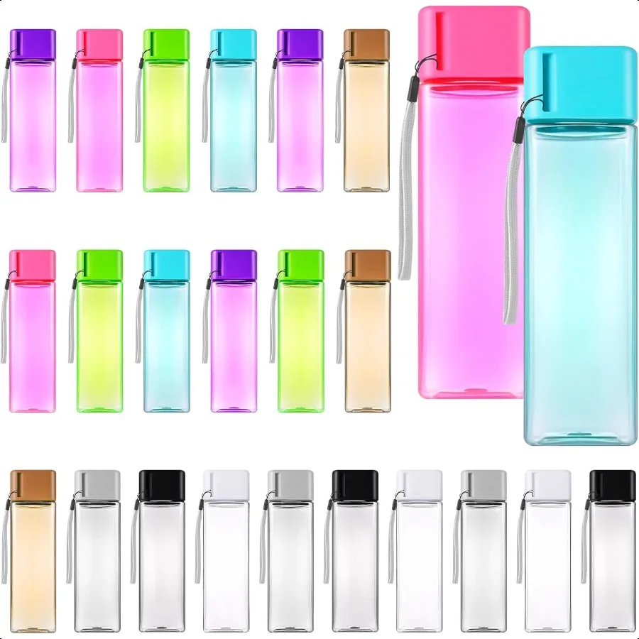 

24 Pcs Water Bottle Bulk 16oz Water Bottle Reusable Leak Portable Plastic Sports Drink Water Bottles With Handle Strap for Cycl