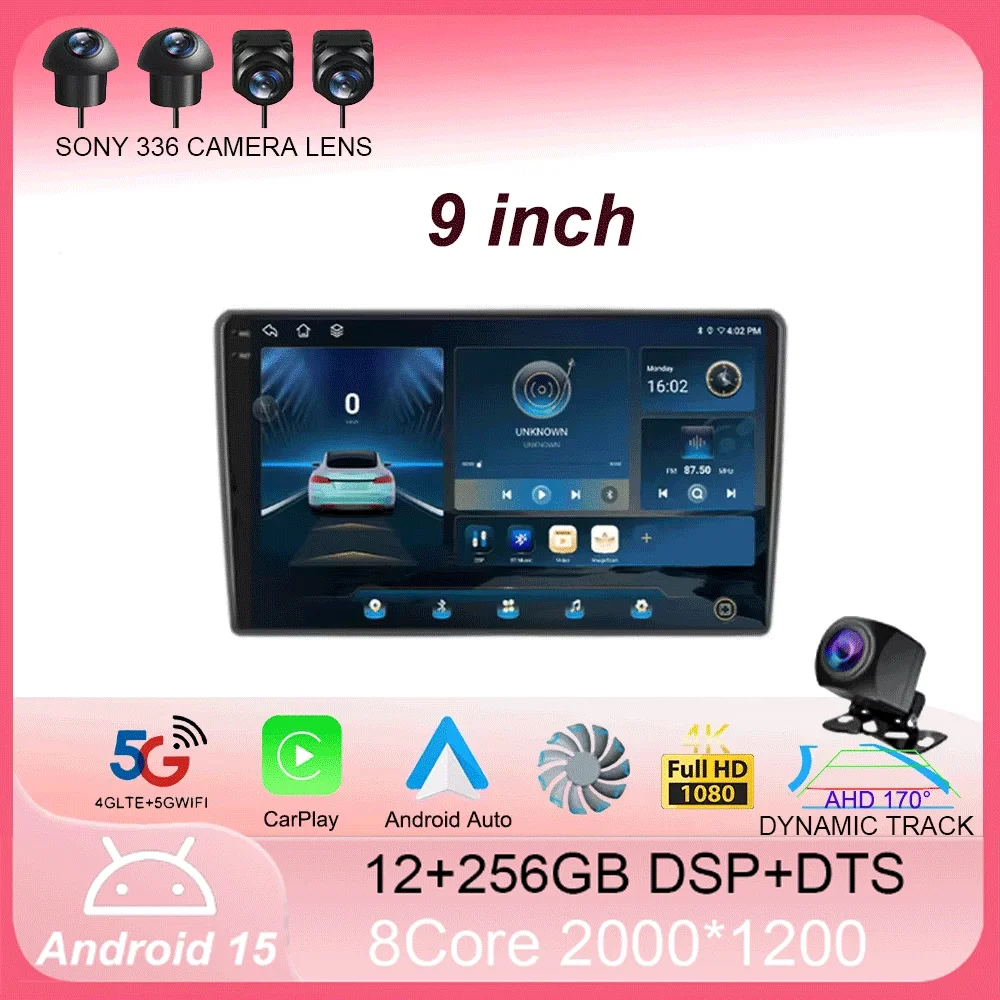 

9" Android 15 DTS 2000x1200 QLED Screen All In One Universal Auto Stereo GPS For Volkswagen Nissan Hyundai Kia Toyota Honda BT