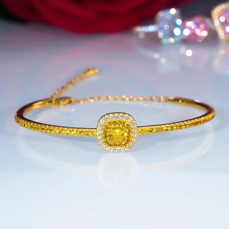 Delicate square-shaped citrine bracelet with radiant moissanite accents crafted in gold-plated copper for refined elegance perfe