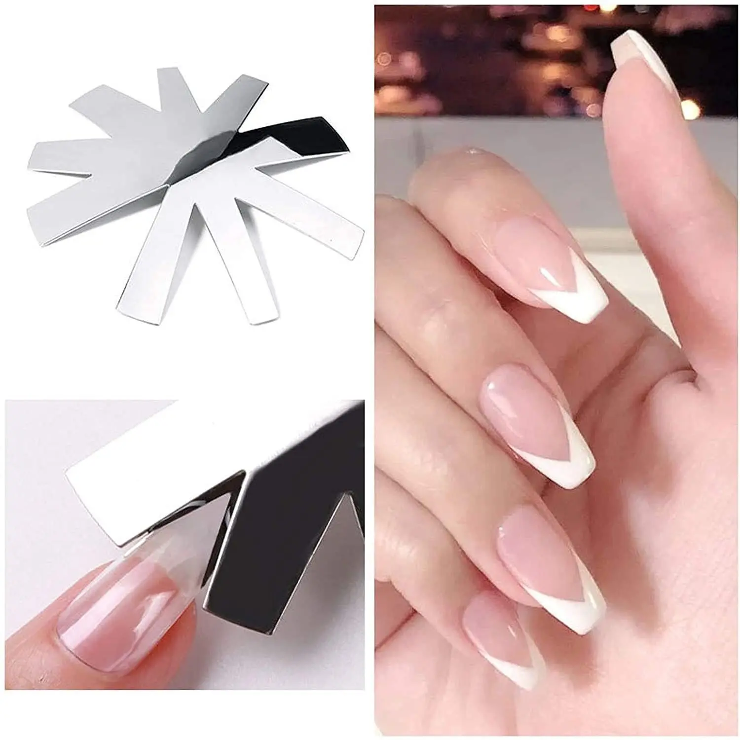 Nail Cutter Plate French Style V-Shape Stainless Steel 1pc French Nail Art Edge Trimmer Cut U Shape Manicure Tools For Nails #（*