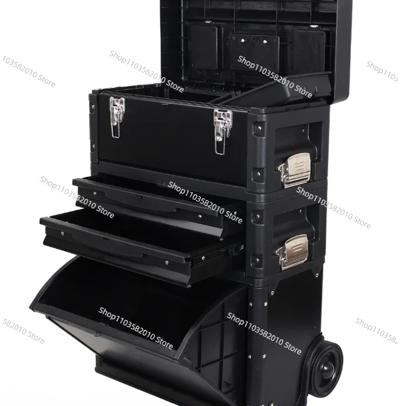 Multi functional three-layer combination pull rod hardware toolbox with wheels, movable hardware tool cart