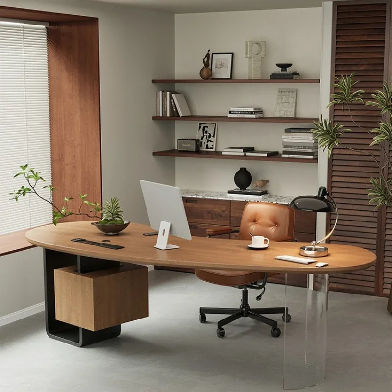 Modern simple solid wood commercial office computer desk and chair combination light luxury high-end boss