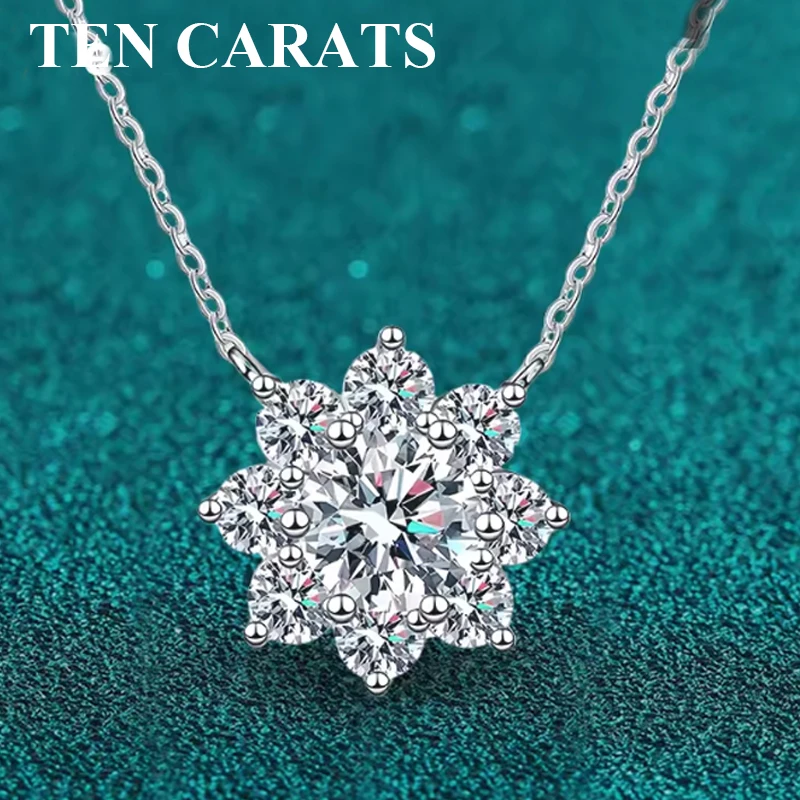 

TEN CARATS 1-2CT Moissanite Necklace Flower Pendant 925 Sterling Silver Elegant Jewelry Gift for Women Wedding Party Anniversary